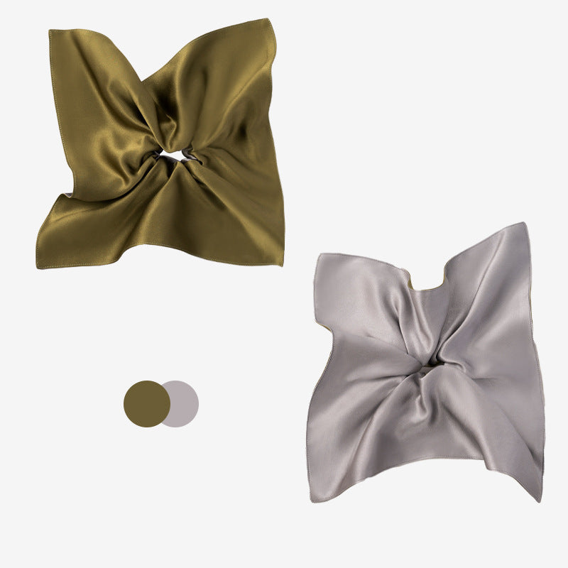 Black, gray, and beige 100% silk square - scarf hair ties-6