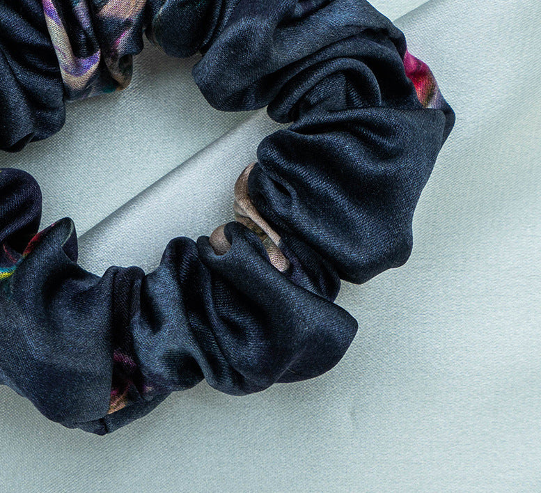 A collection of colorful 100% silk scrunchies-3
