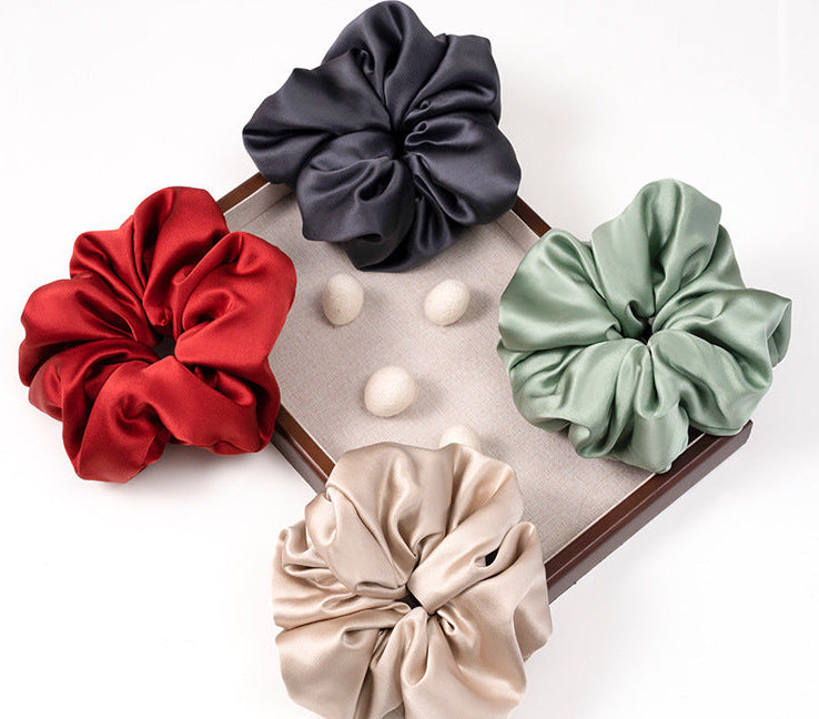 Red, navy, green, and beige 100% silk scrunchies