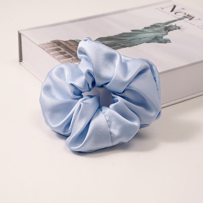Solid color 100% silk scrunchies in light blue, pink, beige, and other colors-12