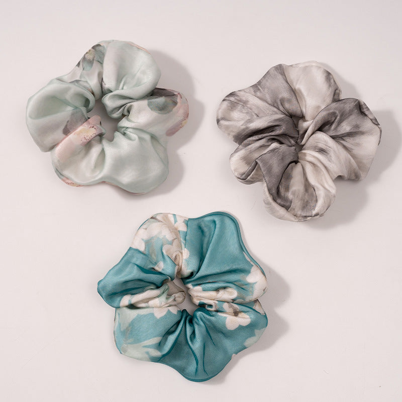 Blue - green, minty, and gray - white 100% silk scrunchies-2