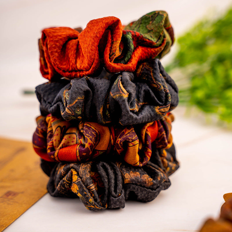 Colorful vintage - style silk scrunchies-2