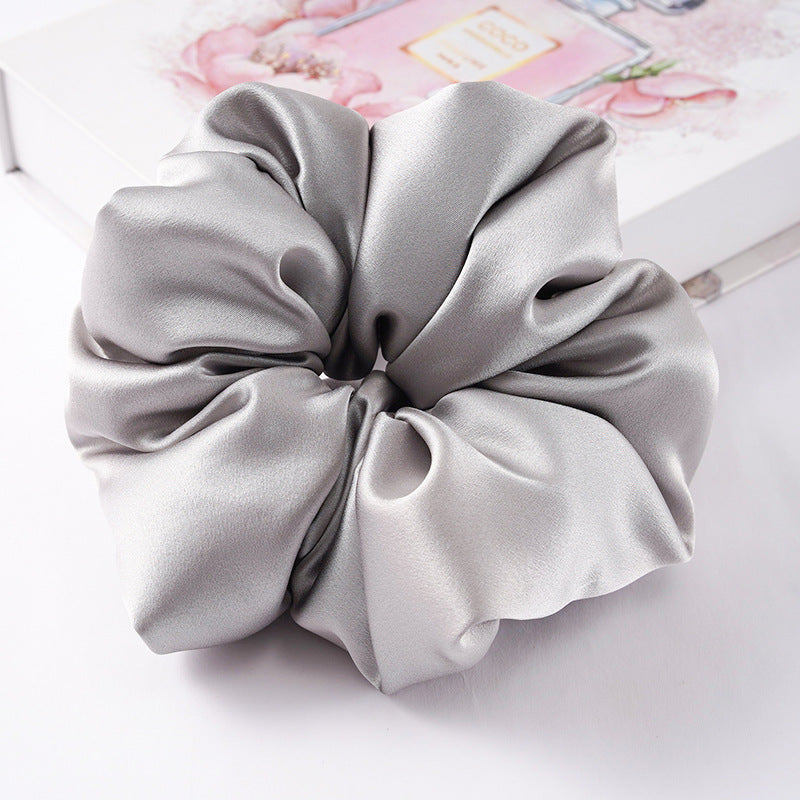 Soft pink, beige, and light gray 100% silk scrunchies-27