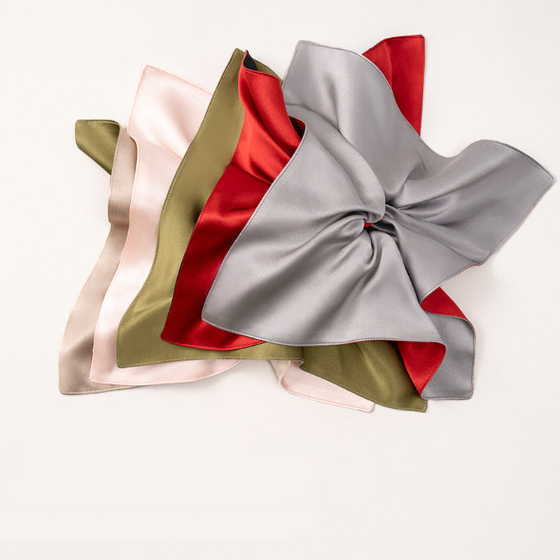Black, gray, and beige 100% silk square - scarf hair ties-2