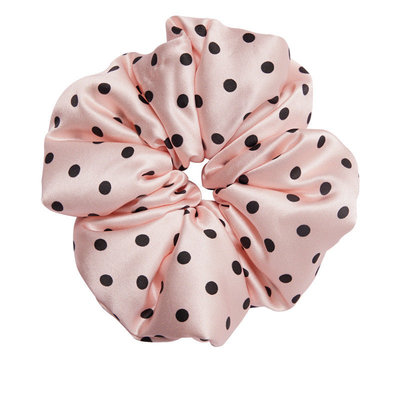 Retro polka - dot 100% silk scrunchies in black, white, blue, pink, and yellow-24