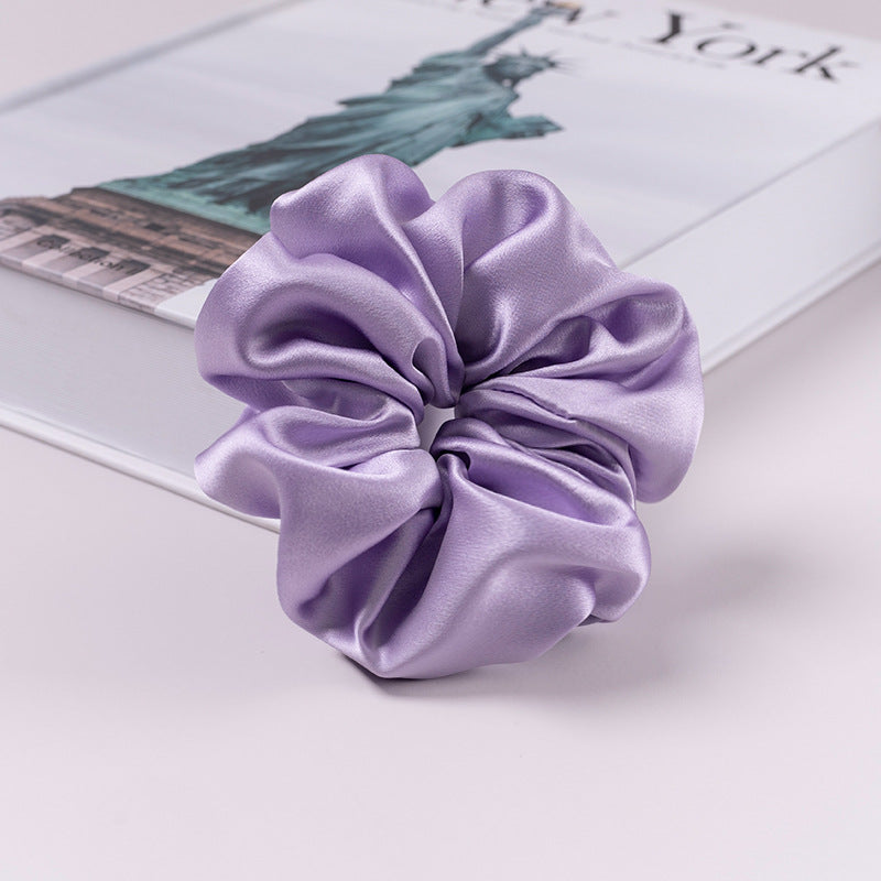 Solid color 100% silk scrunchies in light blue, pink, beige, and other colors-16