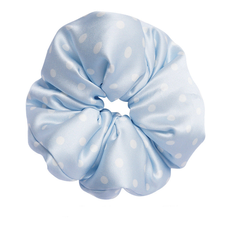 Retro polka - dot 100% silk scrunchies in black, white, blue, pink, and yellow-26