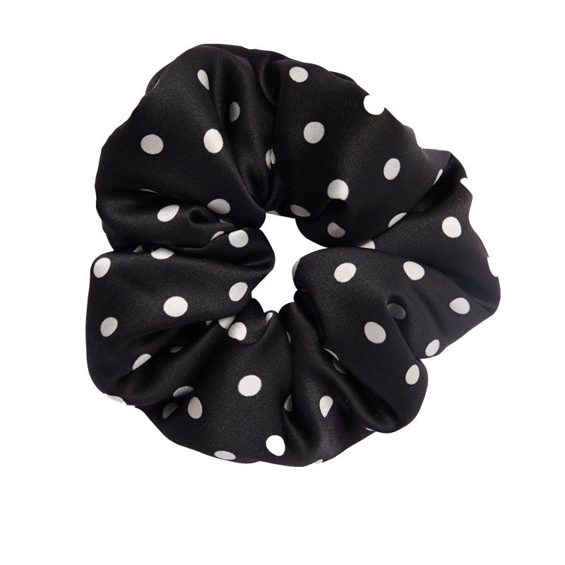 Retro polka - dot 100% silk scrunchies in black, white, blue, pink, and yellow-6