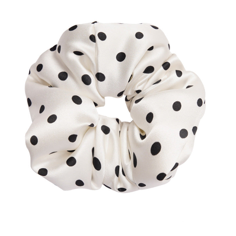 Retro polka - dot 100% silk scrunchies in black, white, blue, pink, and yellow-8