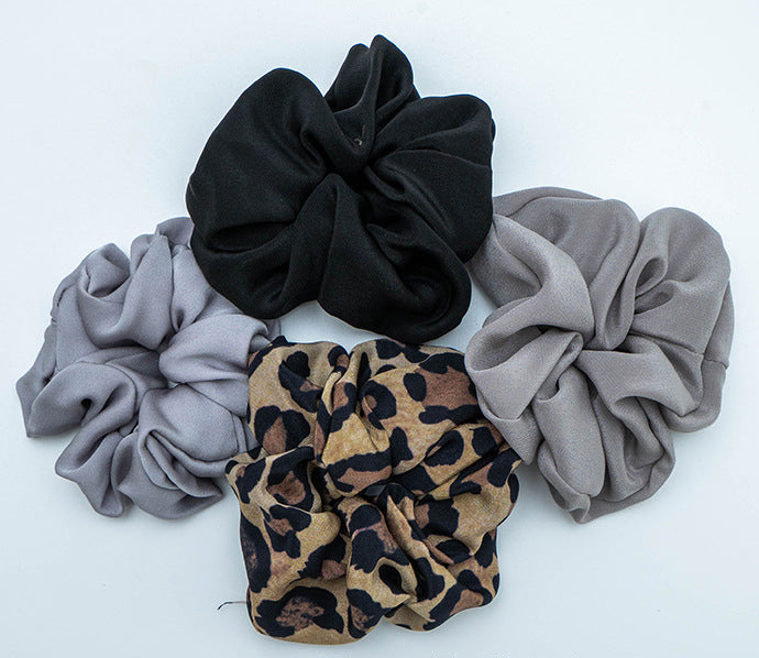 Black, gray, and leopard - print 100% silk scrunchies