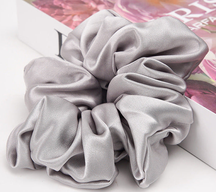 Light gray and beige 100% silk scrunchies-2