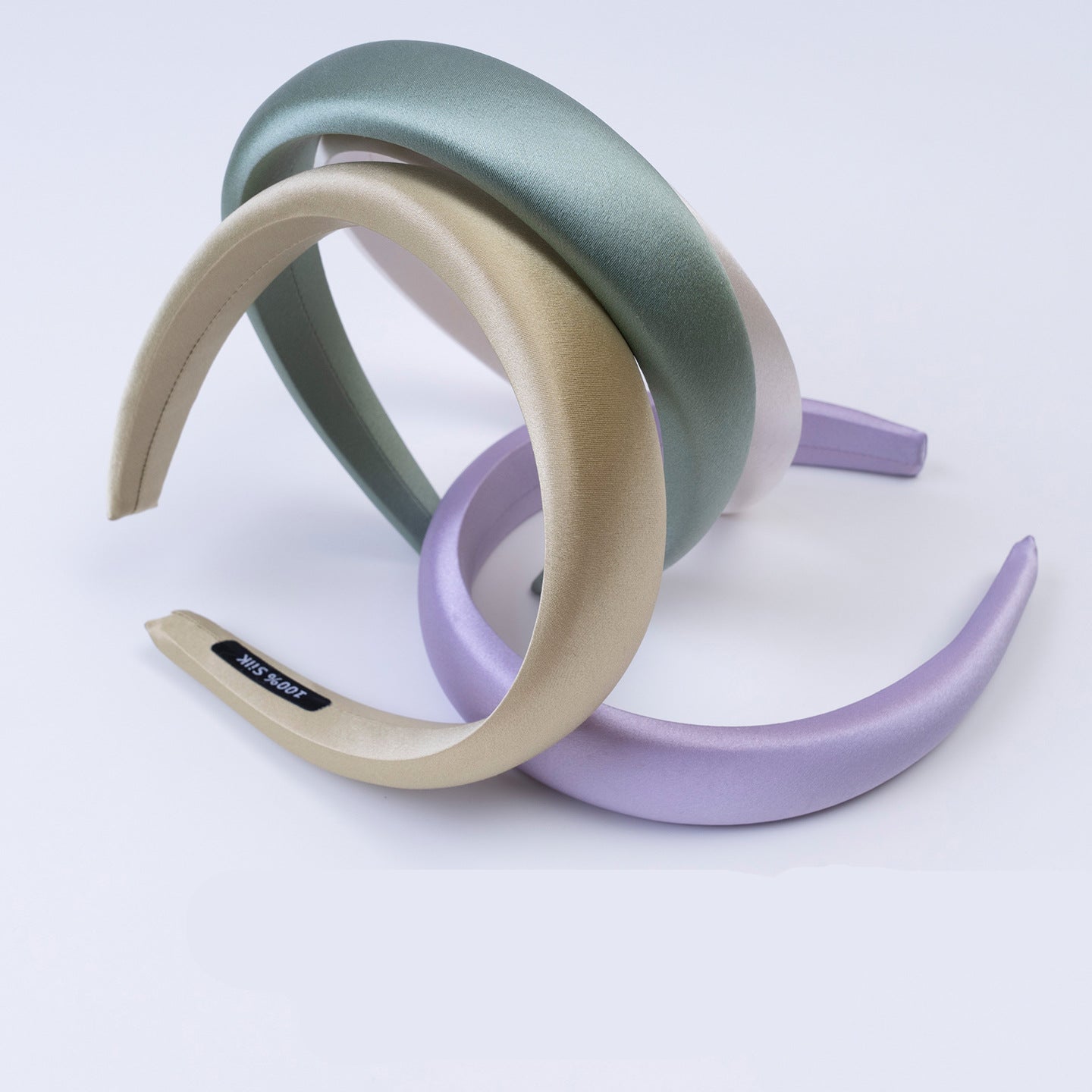 Soft blue, golden, and sage - green 100% silk headbands-3