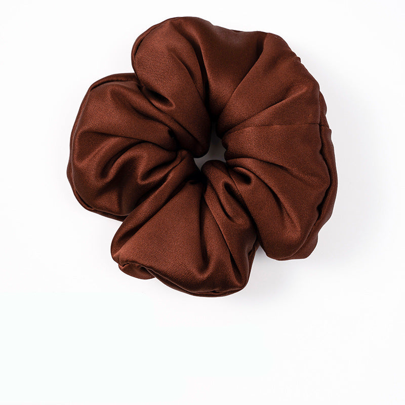 Solid - colored 100% silk scrunchies in beige, light blue, white, red, and black-3
