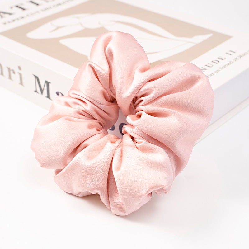 Solid - colored 100% silk scrunchies in beige, light blue, white, red, and black-13