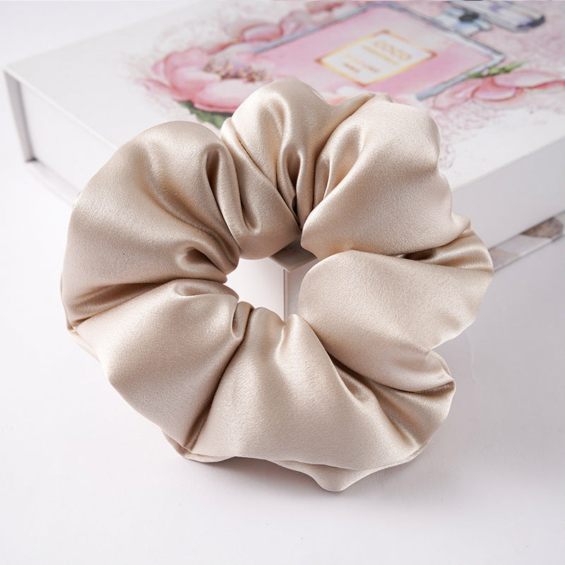 Soft pink, beige, and light gray 100% silk scrunchies-7