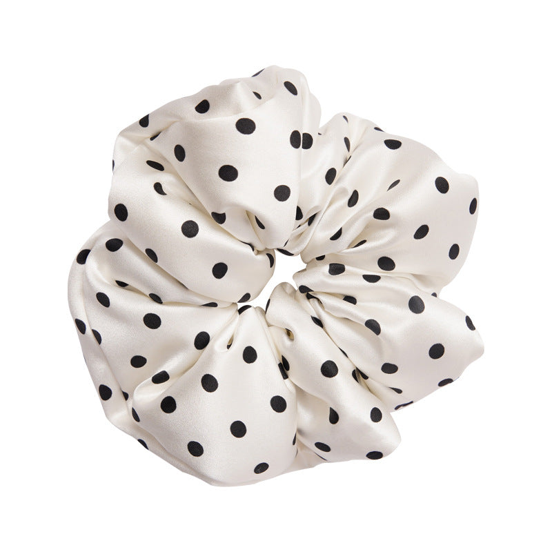 Retro polka - dot 100% silk scrunchies in black, white, blue, pink, and yellow-5