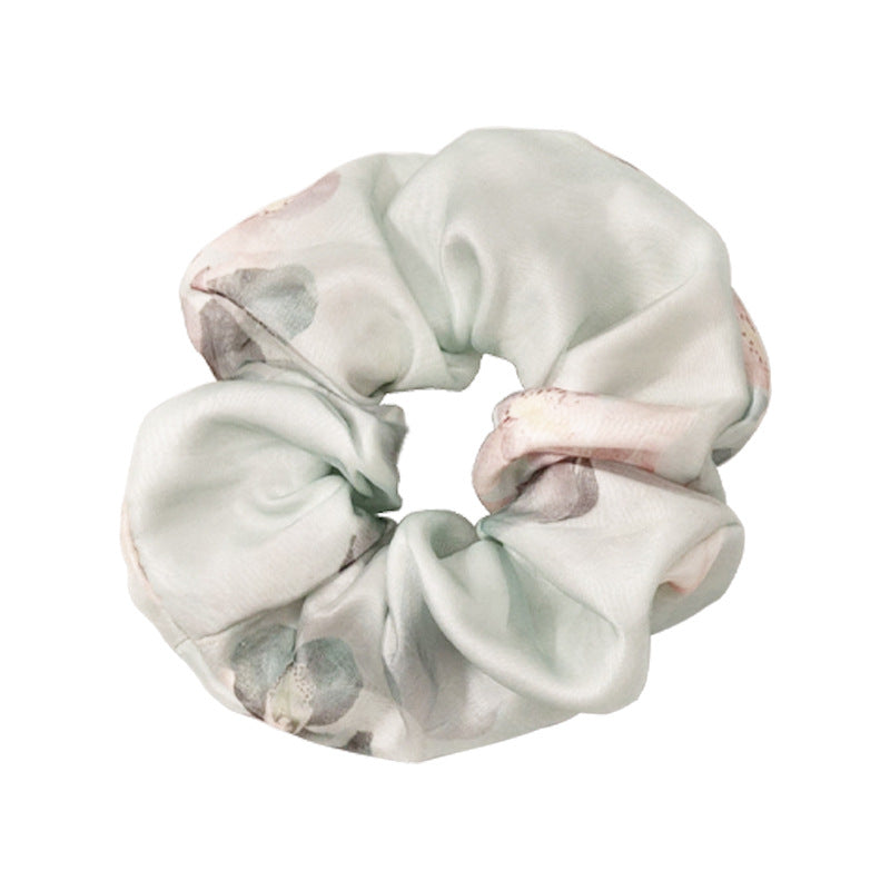 Blue - green, minty, and gray - white 100% silk scrunchies-5