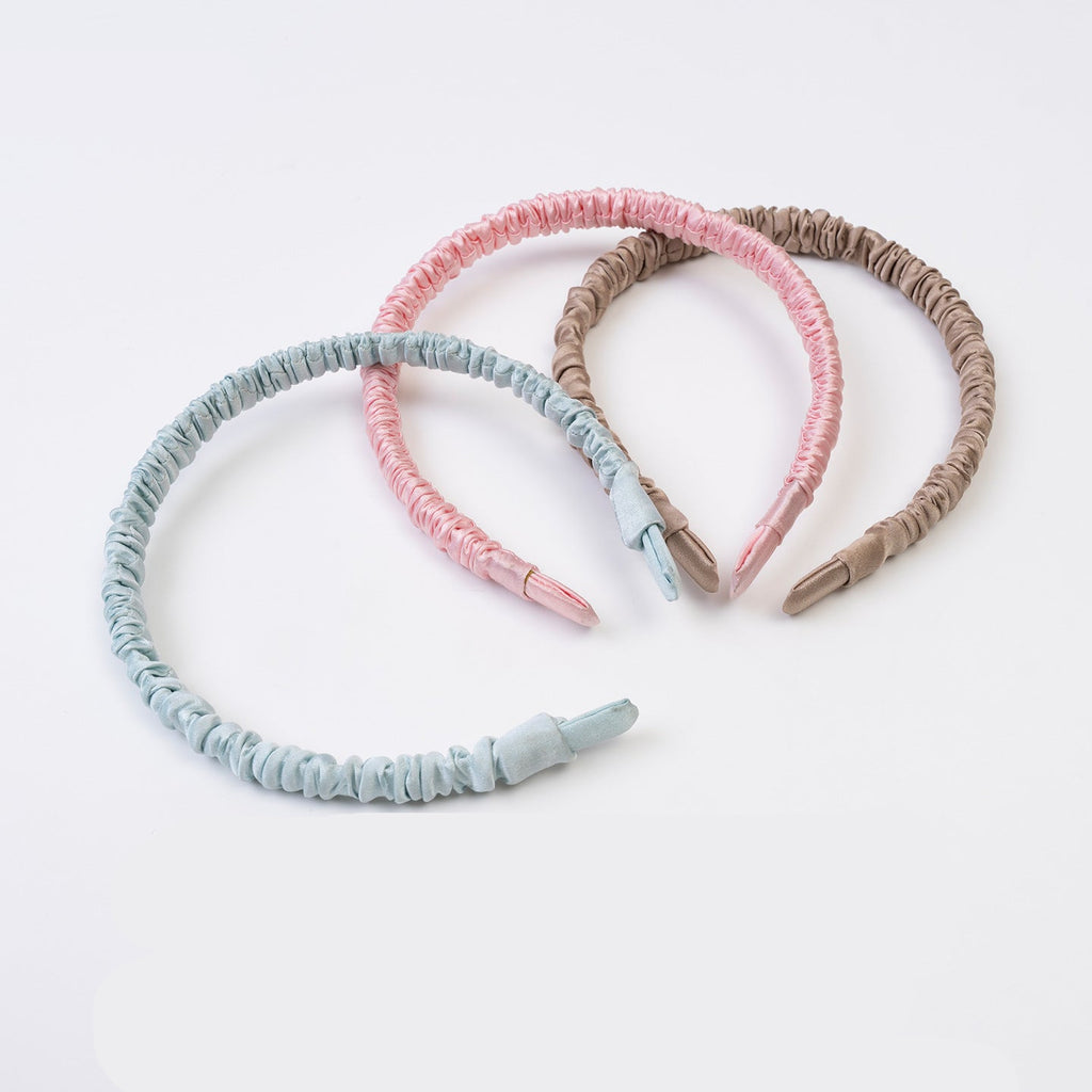 Light blue, pink, and brown 100% silk headbands