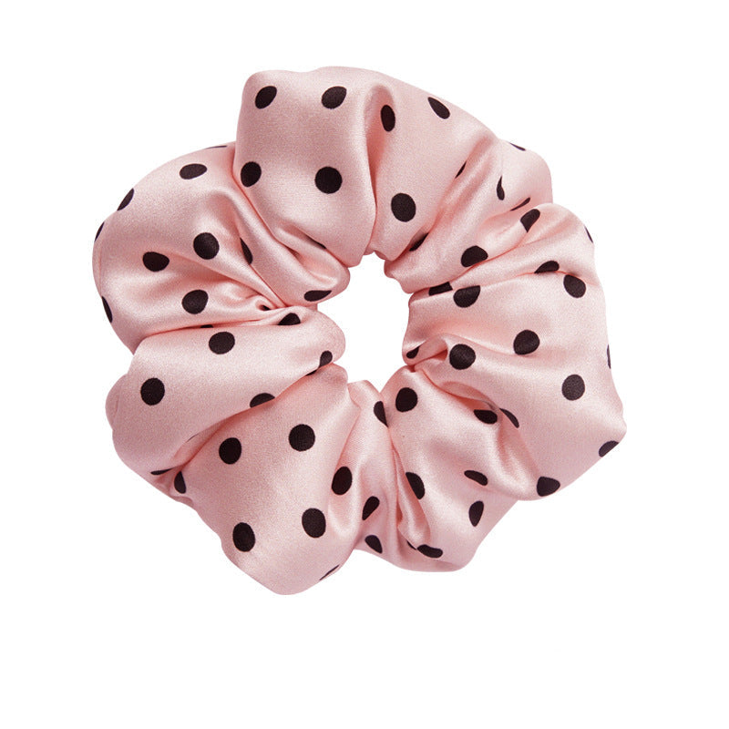 Retro polka - dot 100% silk scrunchies in black, white, blue, pink, and yellow-7