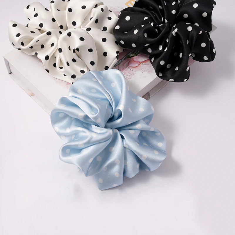 Polka - dot and solid color silk scrunchies-2