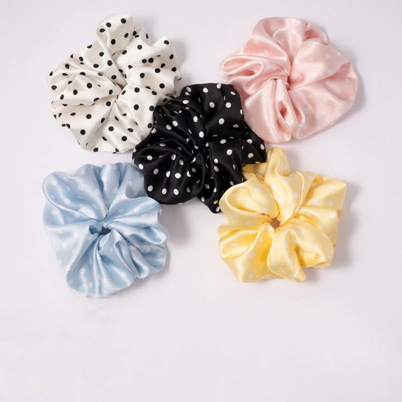 100% Silk Scrunchie: Polka - Dot & Solid Color Styles