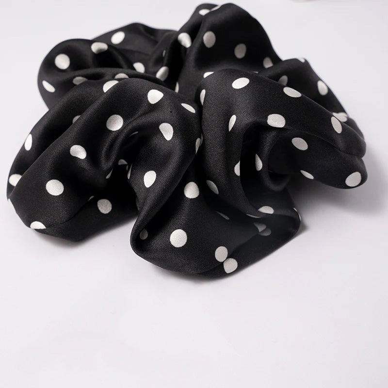 Polka - dot and solid color silk scrunchies-4