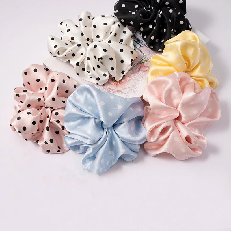 Polka - dot and solid color silk scrunchies