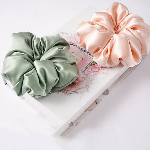 Soft pink, beige, and light gray 100% silk scrunchies-2