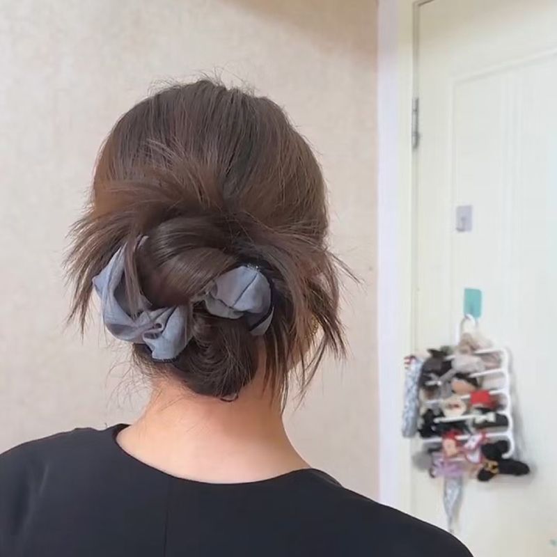 Casual Gray Scrunchie – Low Bun Hair Tie - IG032
