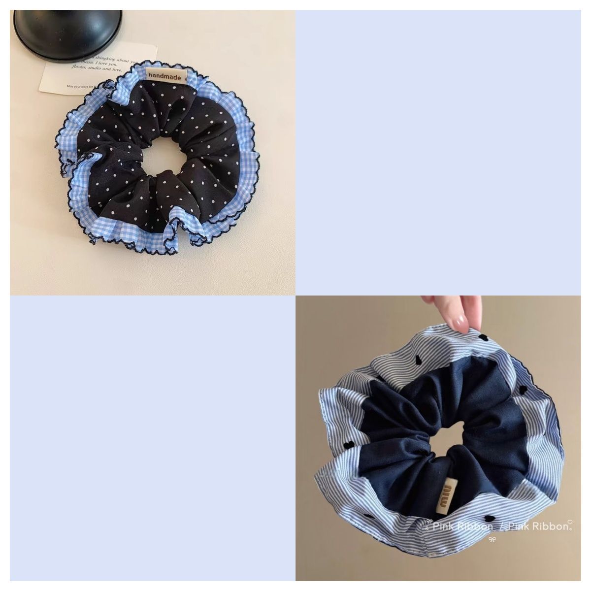 Blue Polka Dot Heart Scrunchie – Ponytail Hair Tie - IGC008
