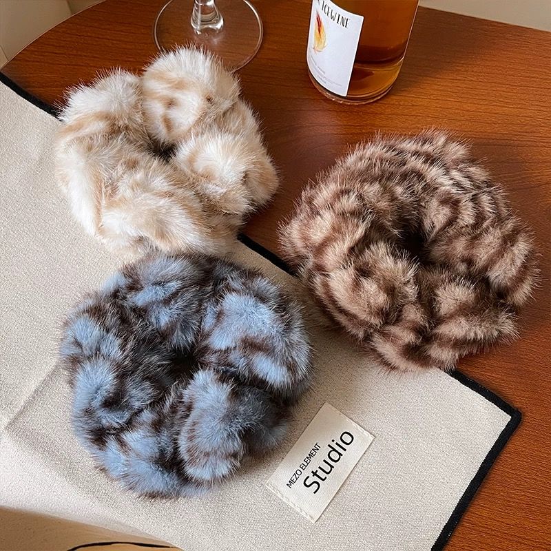 Vintage Leo-Haargummi aus Plüsch – Pferdeschwanz-Haarband für Herbst/Winter – IG034
