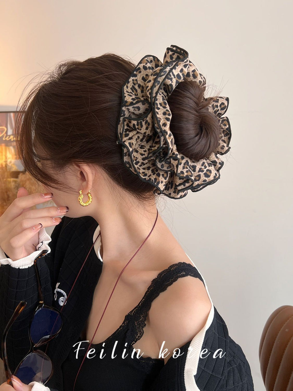 Scrunchie mit Leopardenmuster – Haargummi mit hoher Elastizität – IGC030
