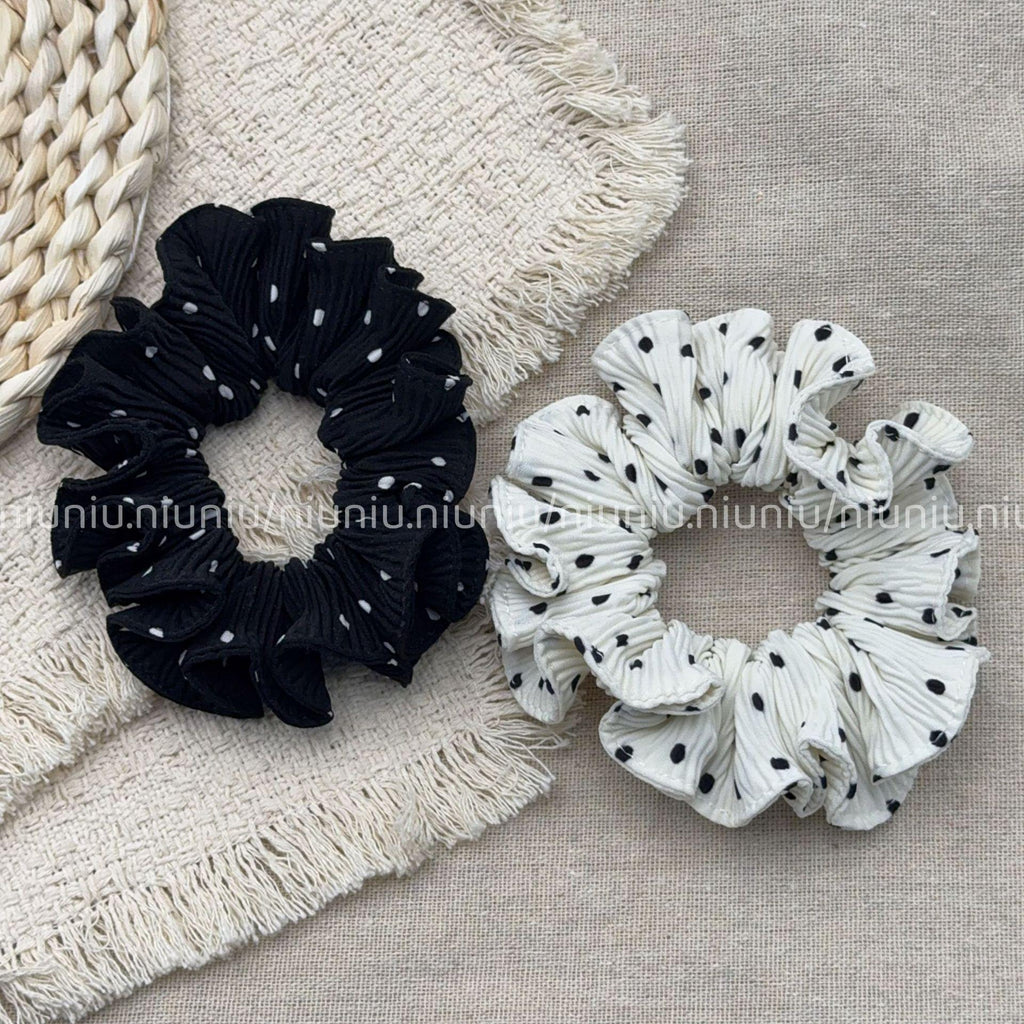 Polka Dot Ruffle Small Scrunchie – Low Ponytail Hair Tie - IG015
