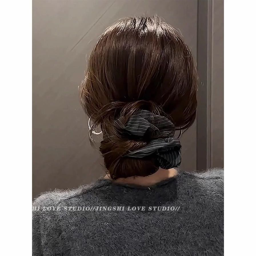 Gray Textured Scrunchie – High Bun Hair Tie - IG038