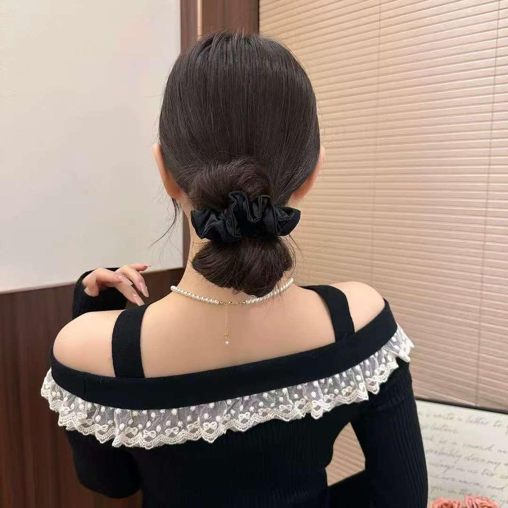 Satin Bow Scrunchie – Black Ponytail Hair Tie - IG039