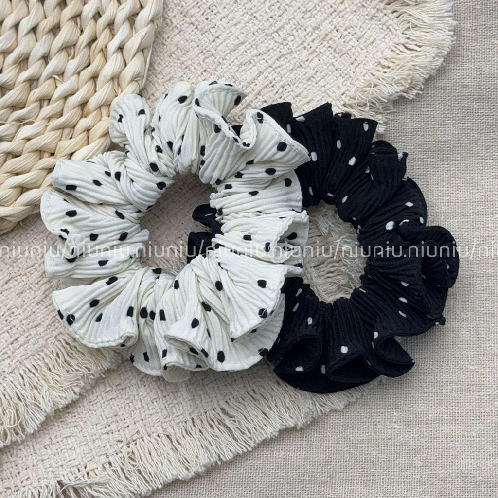 Polka Dot Ruffle Small Scrunchie – Low Ponytail Hair Tie - IG015