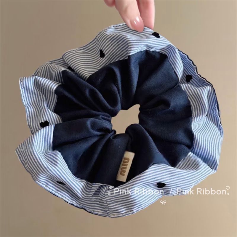 Blue Polka Dot Heart Scrunchie – Ponytail Hair Tie - IGC008