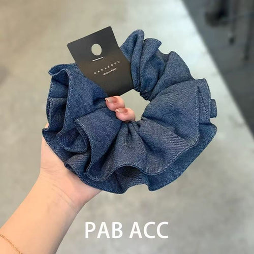 Denim Blue Scrunchie – Retro Doppel-Layer – Video Gleicher Stil IG005