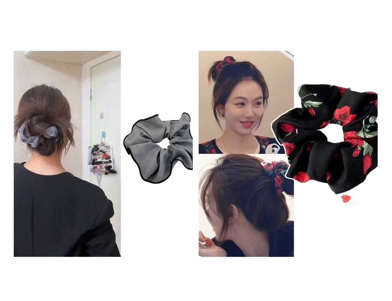 Lässiger grauer Scrunchie – Haargummi für tiefe Dutts - IG032