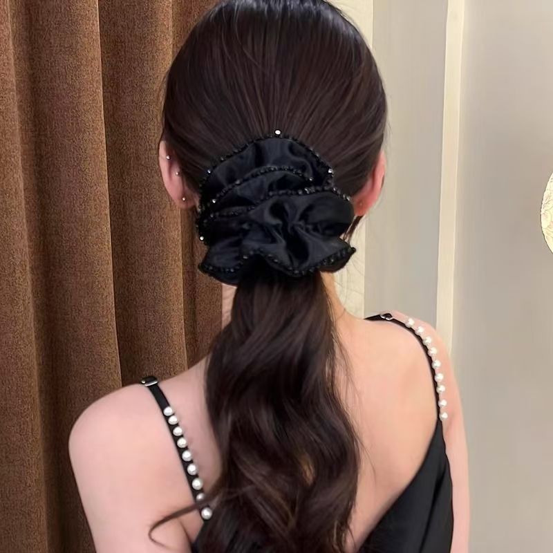 Black Satin Scrunchie – Low Bun Hair Tie - IG022