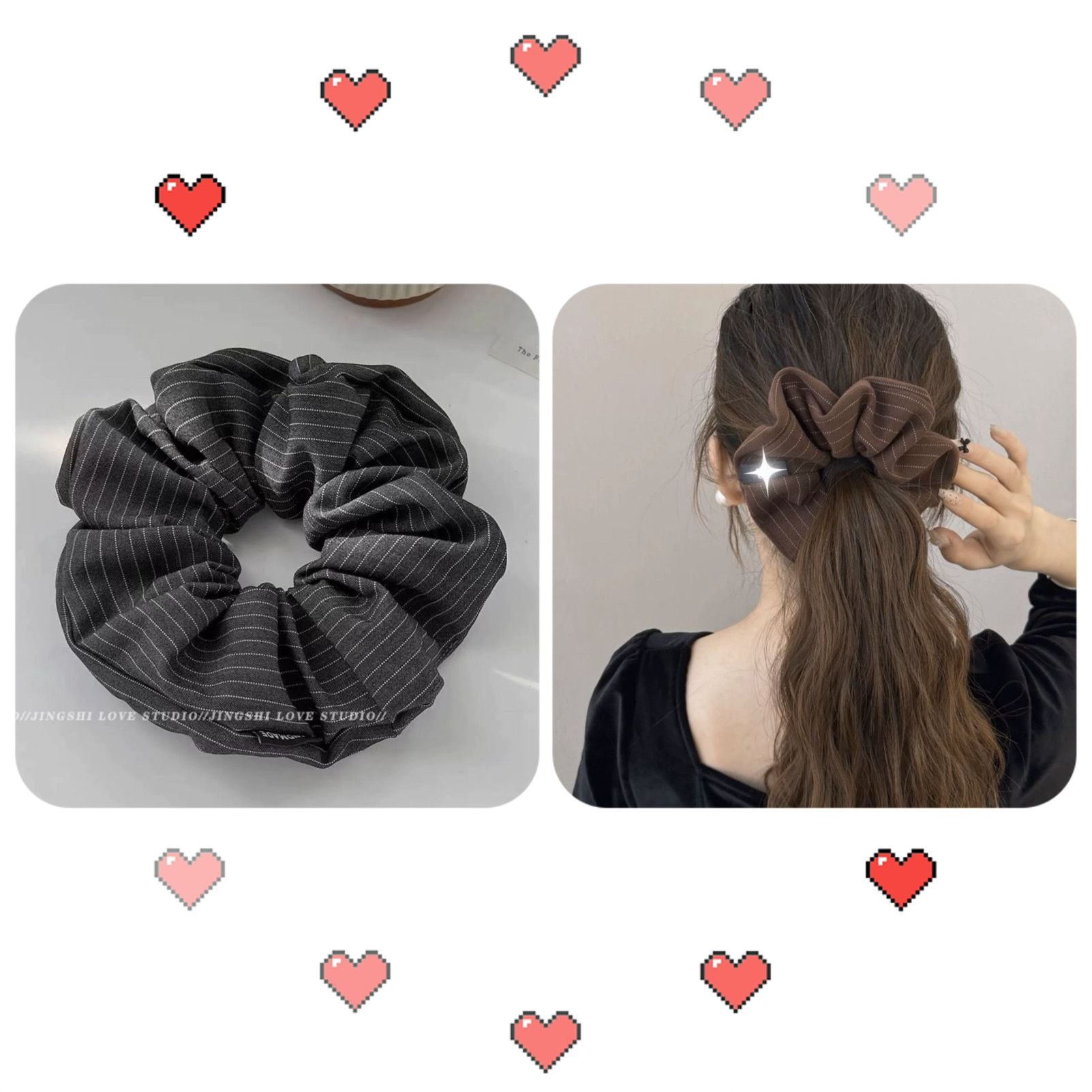 Graues Strukturiertes Scrunchie – Haargummi für Dutt – IG038