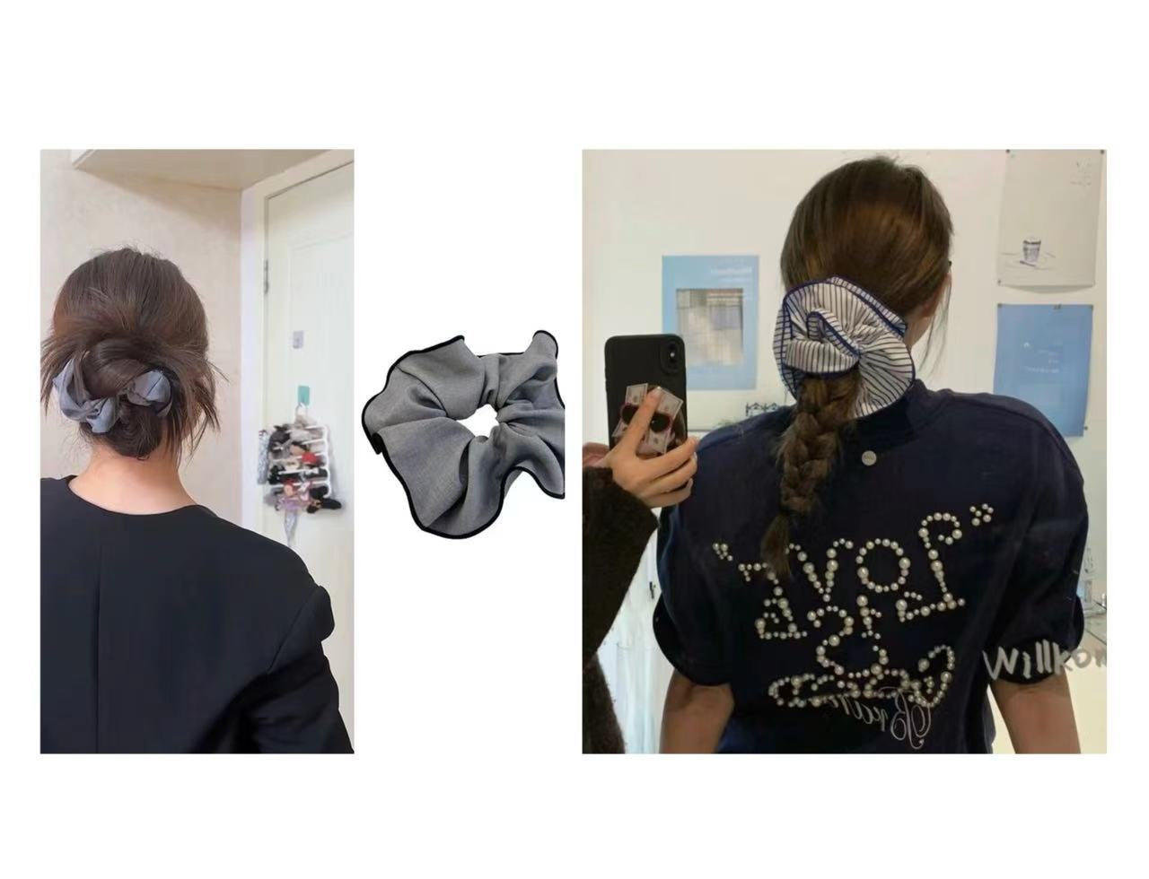 Lässiger grauer Scrunchie – Haargummi für tiefe Dutts - IG032
