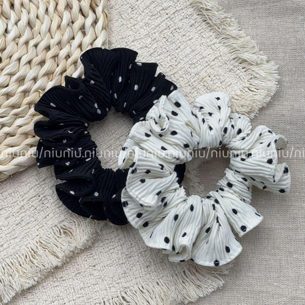 Polka Dot Ruffle Small Scrunchie – Low Ponytail Hair Tie - IG015