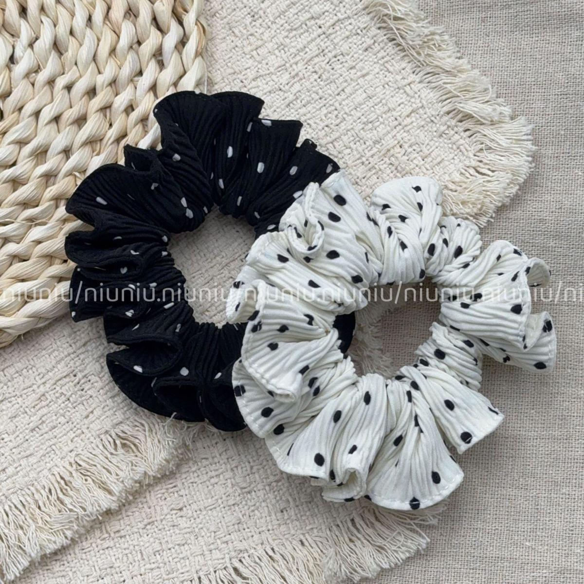 Polka Dot Ruffle Small Scrunchie – Low Ponytail Hair Tie - IG015